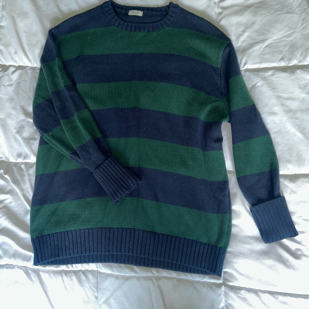 Brandy Melville Blue and Green Striped Crew Neck Sweater